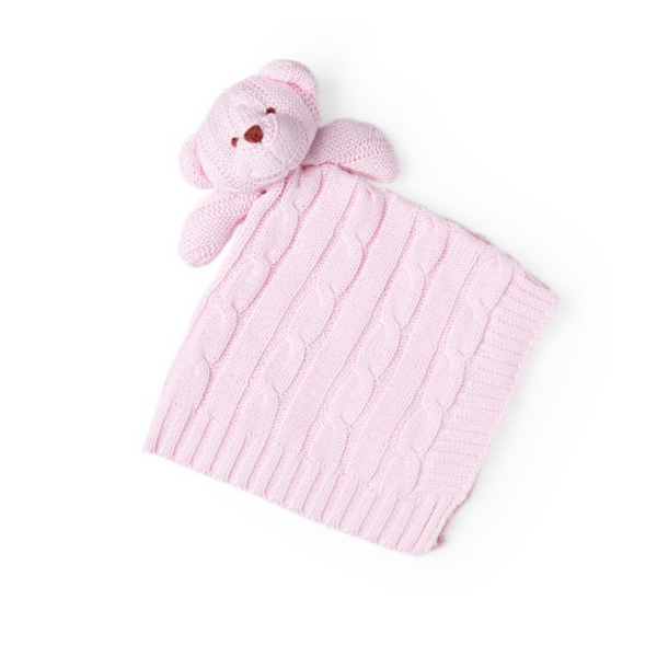 Cotton Knit Security Blanket w/ Bear