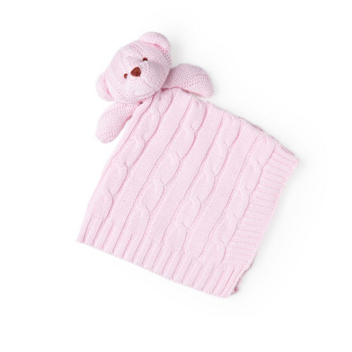 Cotton Knit Security Blanket w/ Bear