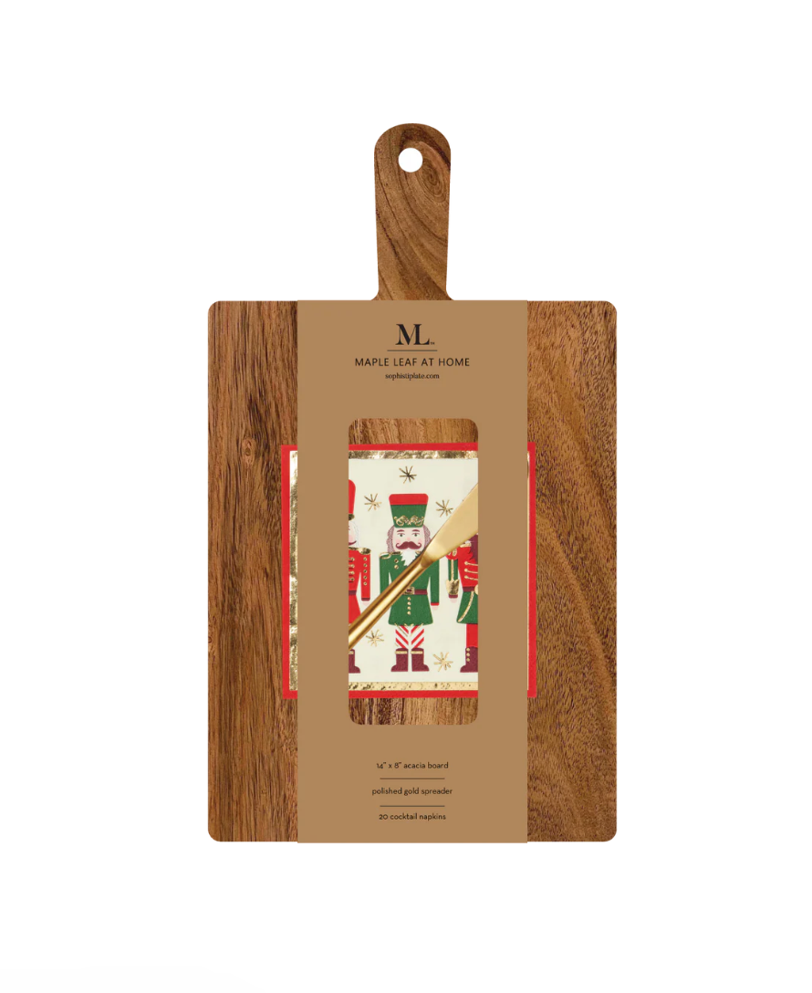 Acacia Bevel Board w/ Gold Spreader & Nutcracker Christmas Napkin