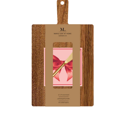 Acacia Bevel Board w/ Gold Spreader & Pink Bows Napkin