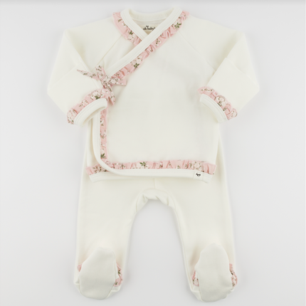 Apple Blossom Kimono with Pink Ruffles