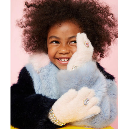 Pink Chenille Gloves Jeweled Gloves