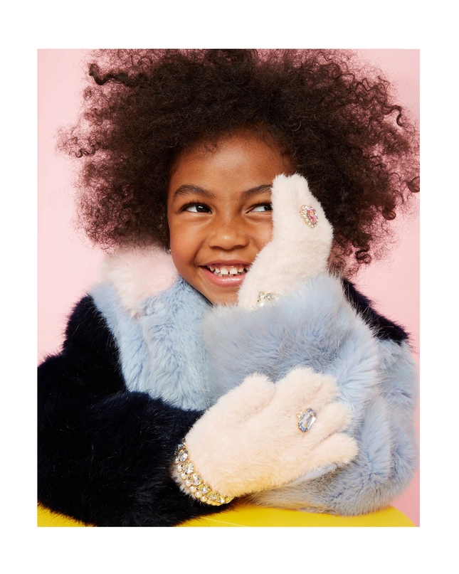 Pink Chenille Gloves Jeweled Gloves