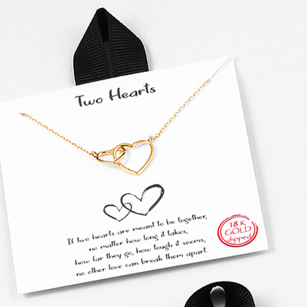 Gold Dipped Double Heart  Necklace - Two Hearts