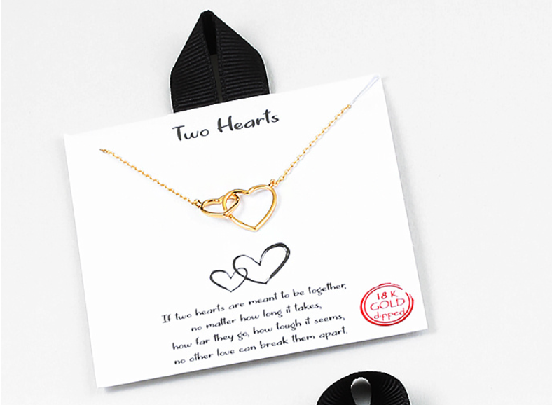 Gold Dipped Double Heart  Necklace - Two Hearts