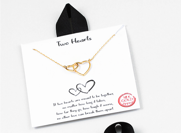 Gold Dipped Double Heart  Necklace - Two Hearts