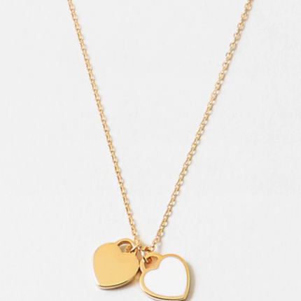 Double Heart Pendant Necklace | Gold & White Enamel Heart Charms | Layered Love Necklace