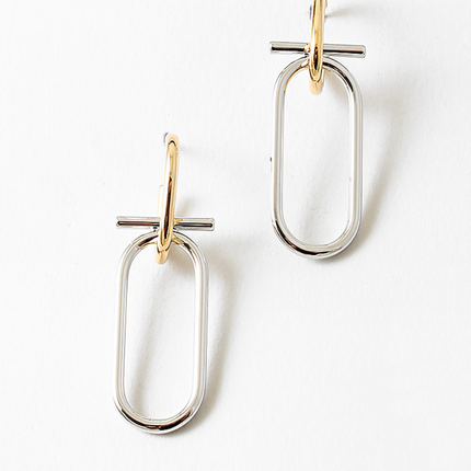 Two-Tone Link Drop Earrings | Gold & Silver Modern Statement Earrings