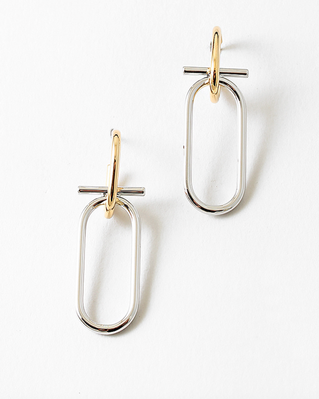 Two-Tone Link Drop Earrings | Gold & Silver Modern Statement Earrings
