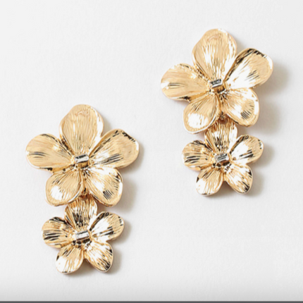 Gold Floral Drop Earrings | Textured Flower Statement Earrings