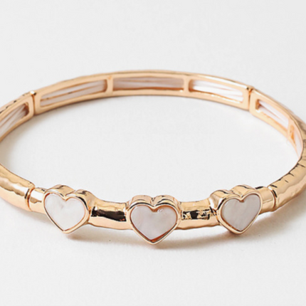 Gold Heart Stretch Bracelet with Mother-of-Pearl Accents