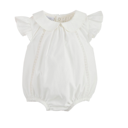 Personalized Heirloom Bubble Classic White Baby Romper with Peter Pan Collar