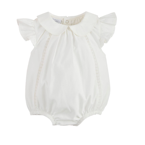 Personalized Heirloom Bubble Classic White Baby Romper with Peter Pan Collar