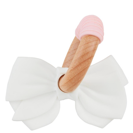 Blush Pink or White Bow Wooden Baby Teether