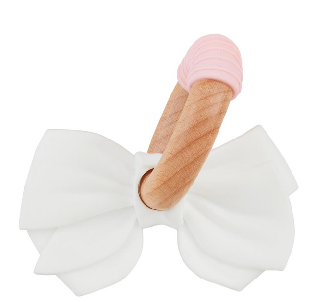 Blush Pink or White Bow Wooden Baby Teether