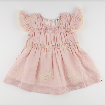 Embroidery Bows April Flutter Sleeve Dress