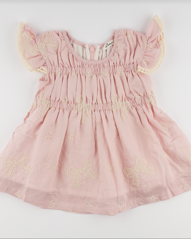 Embroidery Bows April Flutter Sleeve Dress