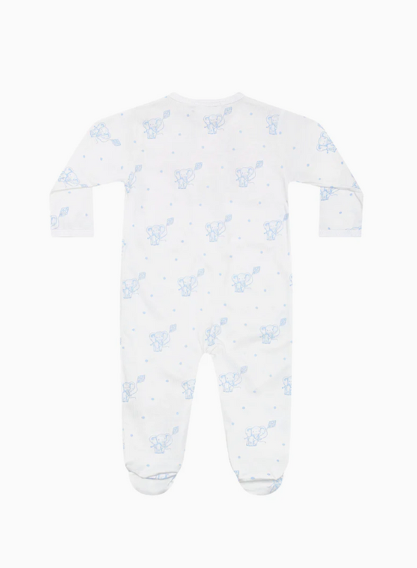 Blue Elephant Baby Zipper Footie