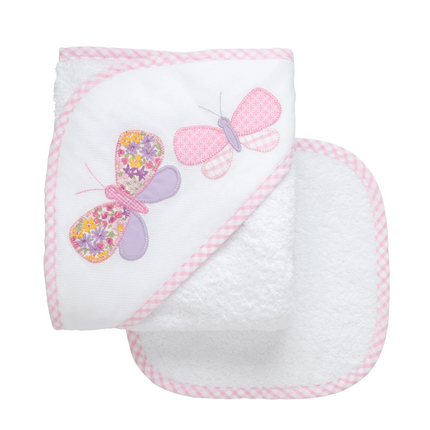 Butterfly Applique Hooded Towel and Washcloth Set