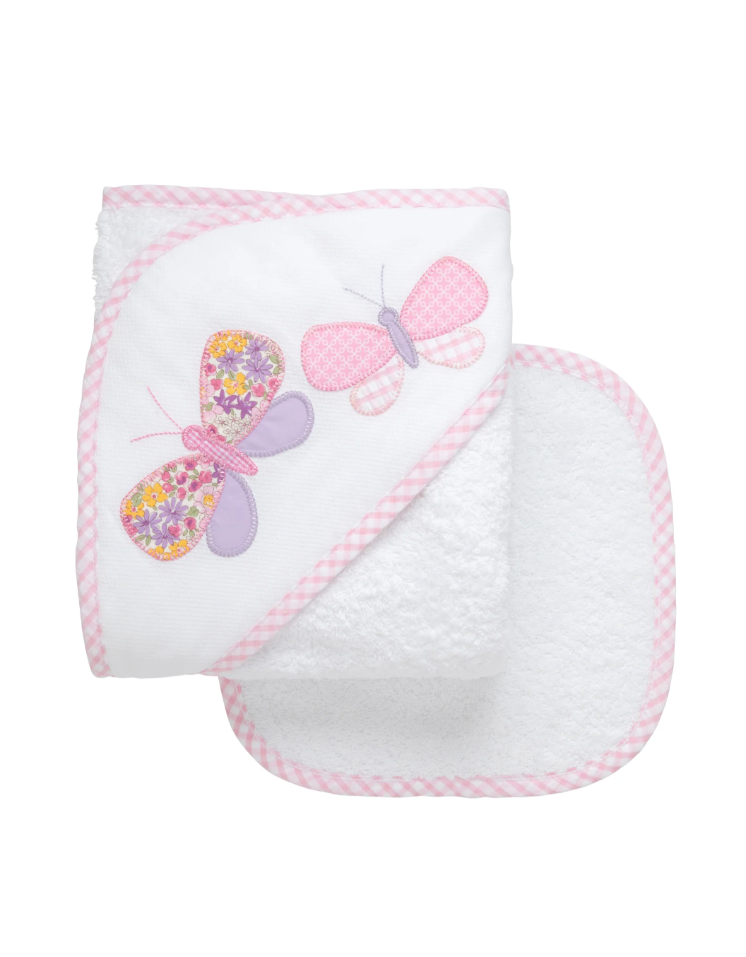 Butterfly Applique Hooded Towel and Washcloth Set