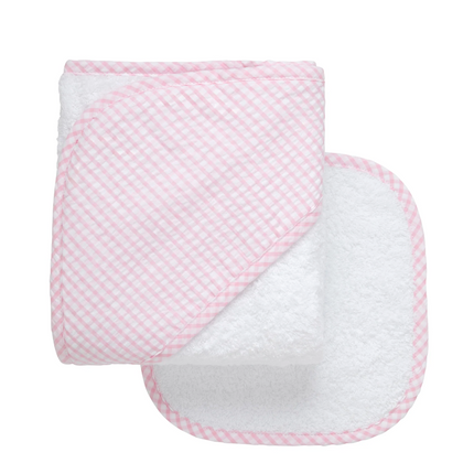 Pink Big Check Hooded Towel and Washcloth Set