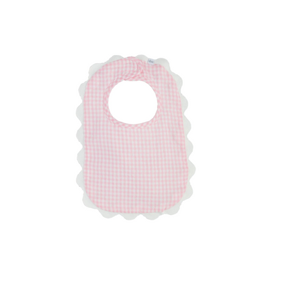 Personalized Pink Gingham Scallop Bib