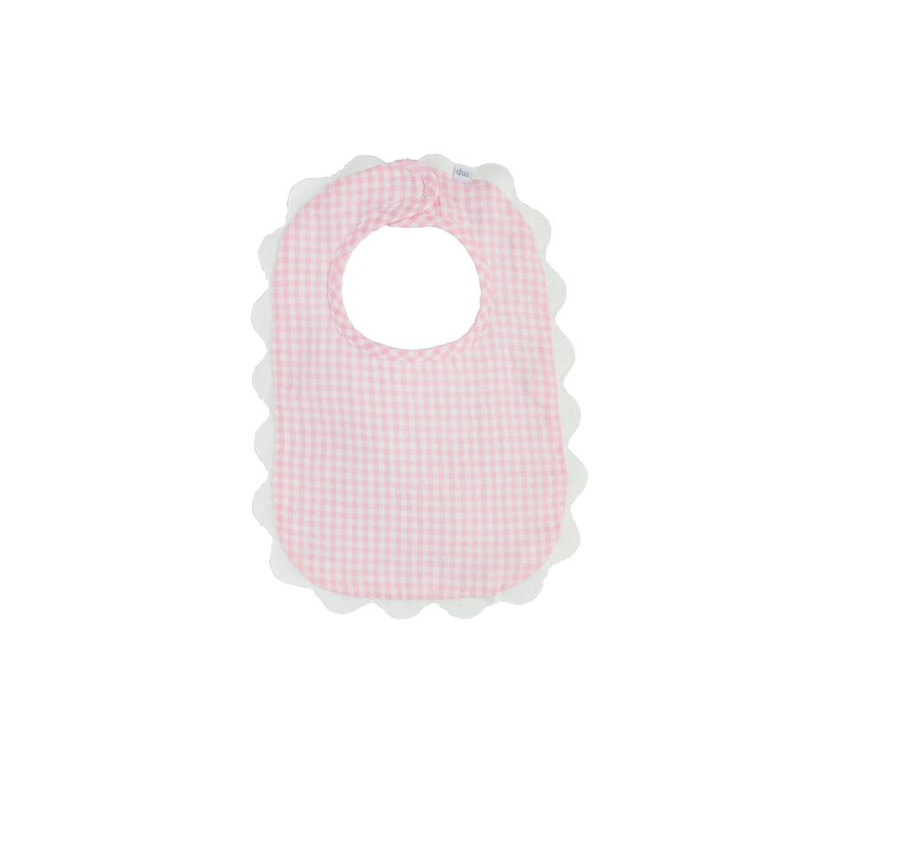 Perosonalized Pink Gingham Scallop Bib