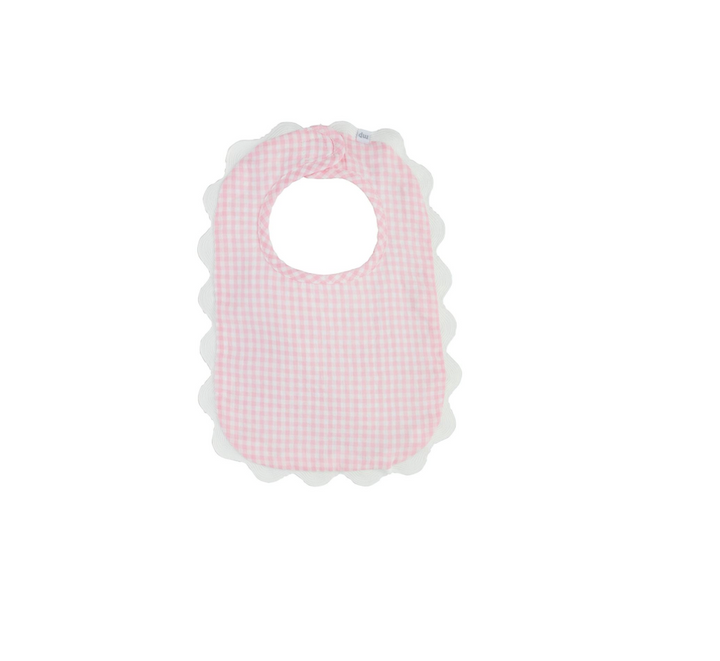 Perosonalized Pink Gingham Scallop Bib