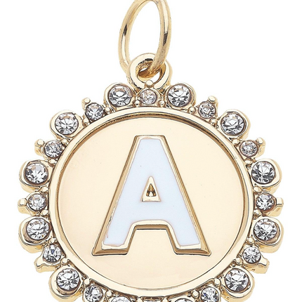Rhinestone Studded Enamel Letter Disc Charm