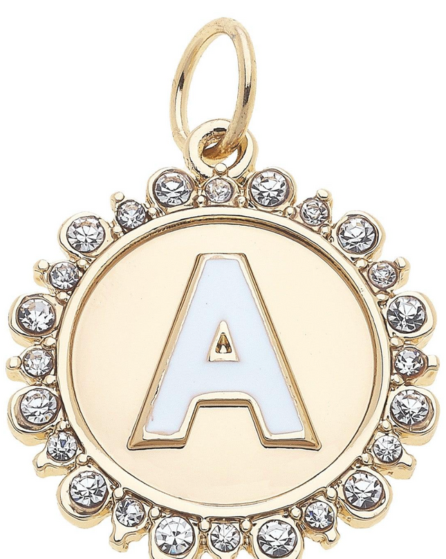 Rhinestone Studded Enamel Letter Disc Charm