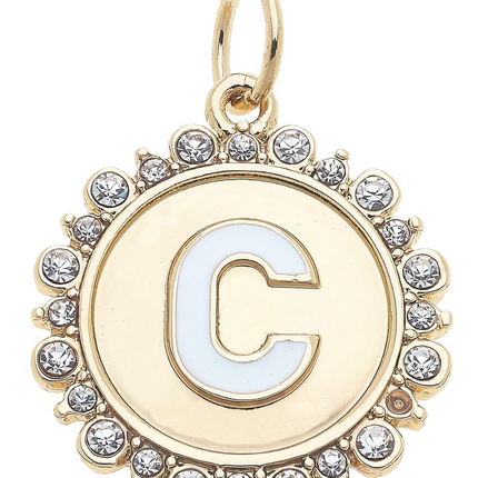 Rhinestone Studded Enamel Letter Disc Charm