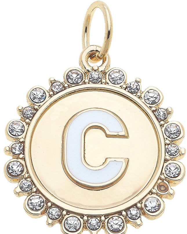 Rhinestone Studded Enamel Letter Disc Charm