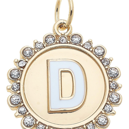 Rhinestone Studded Enamel Letter Disc Charm