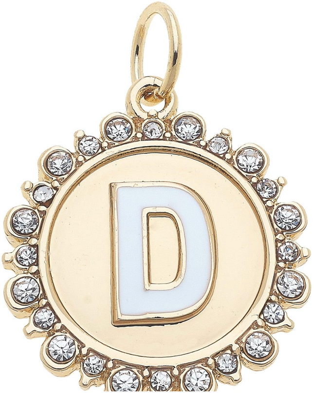 Rhinestone Studded Enamel Letter Disc Charm