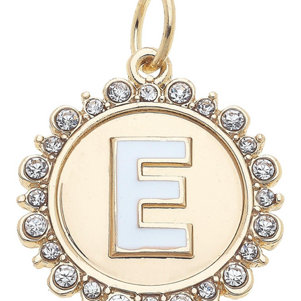 Rhinestone Studded Enamel Letter Disc Charm
