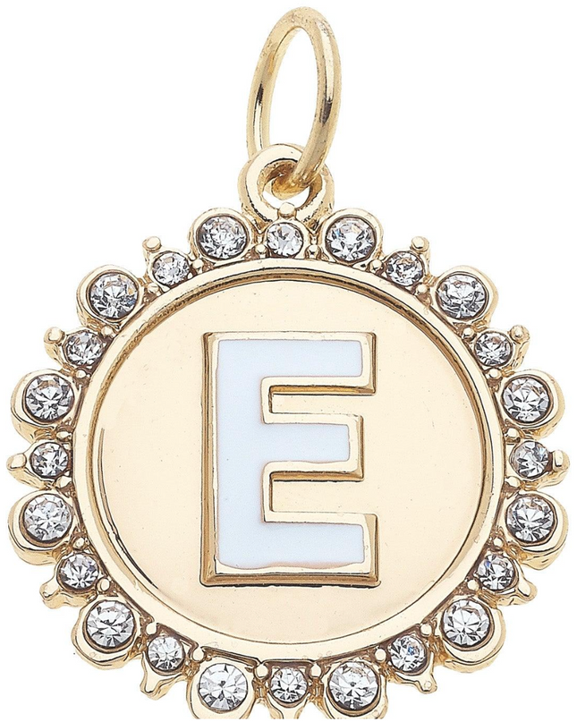 Rhinestone Studded Enamel Letter Disc Charm