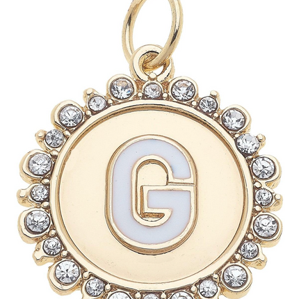 Rhinestone Studded Enamel Letter Disc Charm