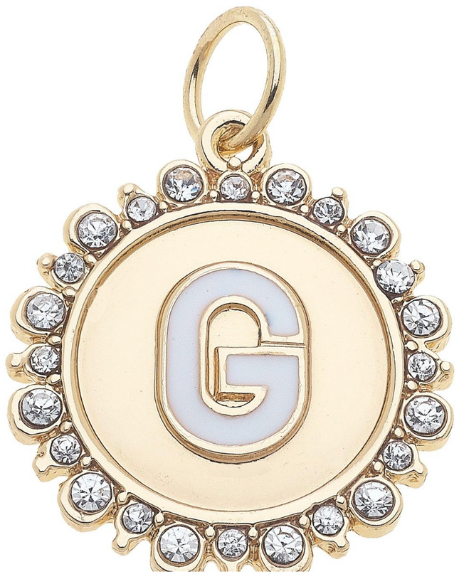 Rhinestone Studded Enamel Letter Disc Charm