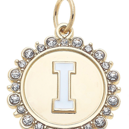 Rhinestone Studded Enamel Letter Disc Charm