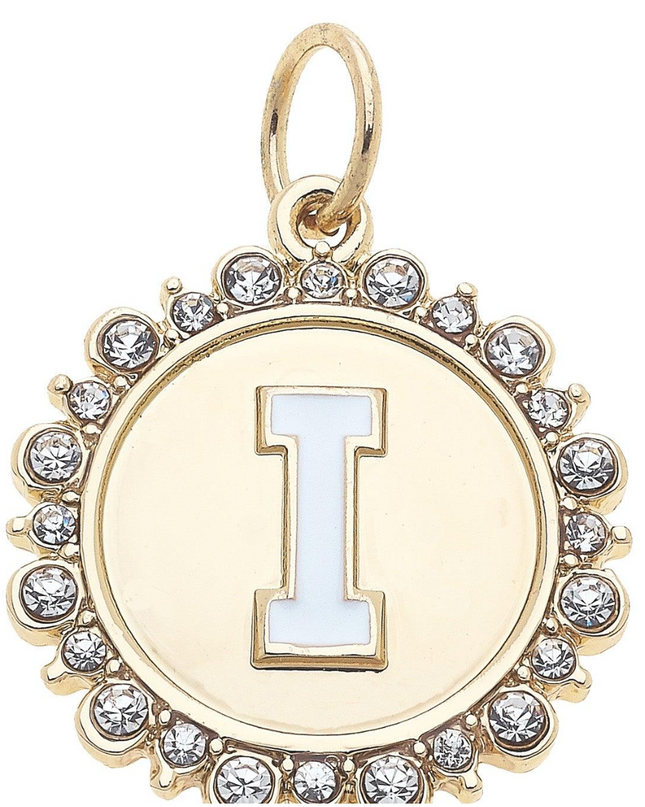 Rhinestone Studded Enamel Letter Disc Charm