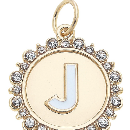 Rhinestone Studded Enamel Letter Disc Charm