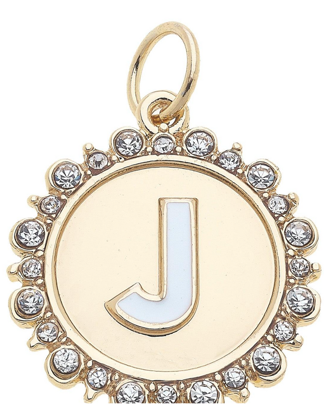 Rhinestone Studded Enamel Letter Disc Charm