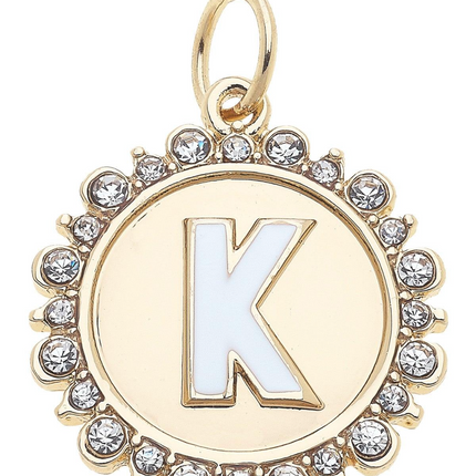 Rhinestone Studded Enamel Letter Disc Charm