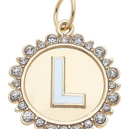 Rhinestone Studded Enamel Letter Disc Charm