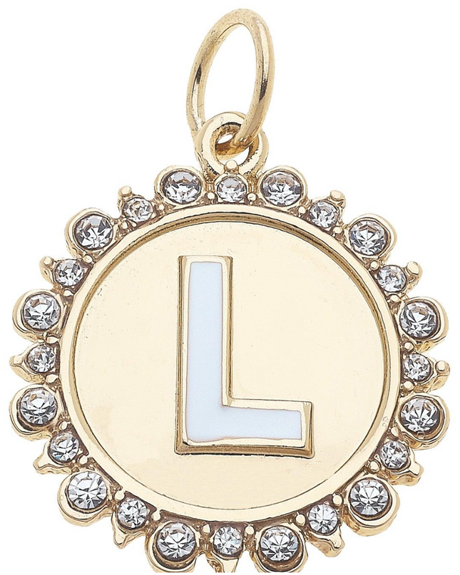 Rhinestone Studded Enamel Letter Disc Charm