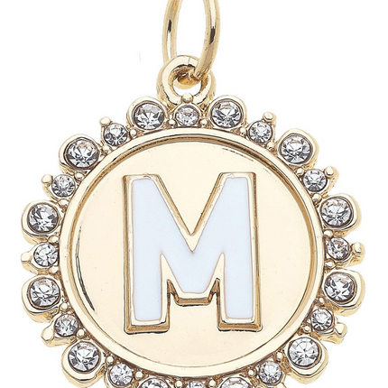 Rhinestone Studded Enamel Letter Disc Charm