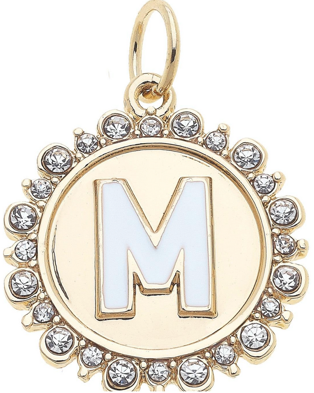 Rhinestone Studded Enamel Letter Disc Charm