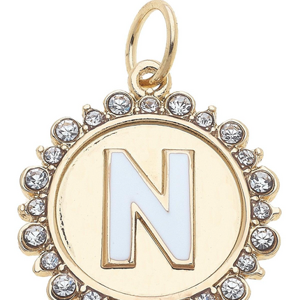 Rhinestone Studded Enamel Letter Disc Charm