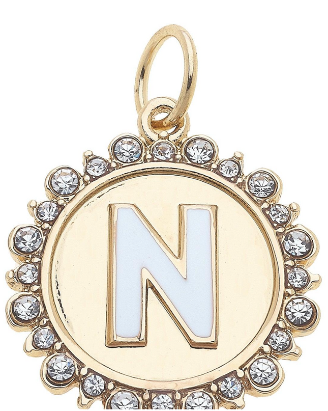 Rhinestone Studded Enamel Letter Disc Charm
