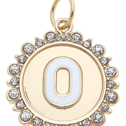 Rhinestone Studded Enamel Letter Disc Charm